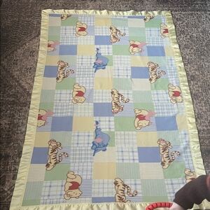 Winnie the Pooh Baby Satin-Trim Blanket - Pastel Yellow/Blue